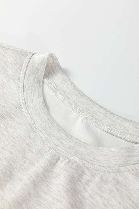Heathered Adjustable Drawstring Waist Crew Neck Sweatshirt
