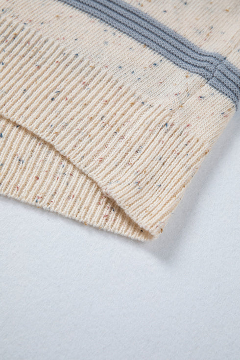 Heathered Knit Stripe Exposed Seam Drop Shoulder Sweater