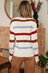 Heathered Knit Stripe Exposed Seam Drop Shoulder Sweater