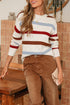 Heathered Knit Stripe Exposed Seam Drop Shoulder Sweater