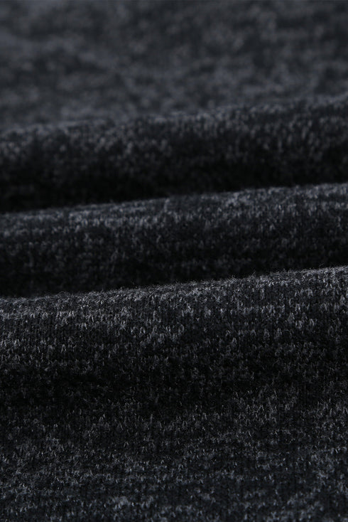 Heathered Print Button Snap Neck Pullover Hoodie