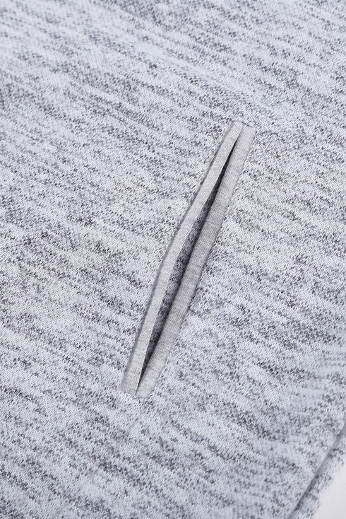 Heathered Print Button Snap Neck Pullover Hoodie