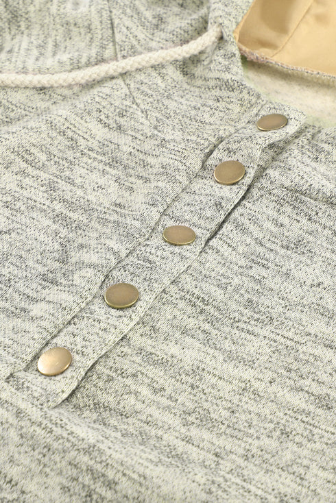 Heathered Print Button Snap Neck Pullover Hoodie