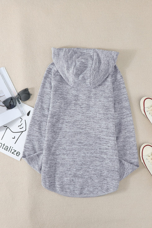 Heathered Print Button Snap Neck Pullover Hoodie