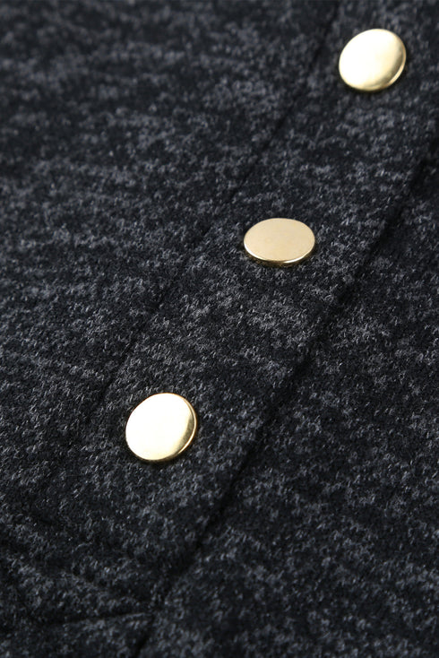 Heathered Print Button Snap Neck Pullover Hoodie