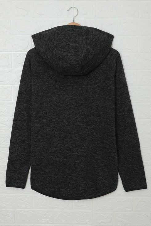 Heathered Print Button Snap Neck Pullover Hoodie