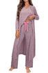Heathered Soft Knit Three Piece Cardigan And Pant Lounge Set