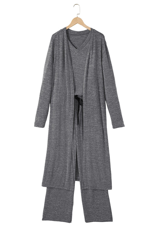 Heathered Soft Knit Three Piece Cardigan And Pant Lounge Set