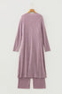 Heathered Soft Knit Three Piece Cardigan And Pant Lounge Set