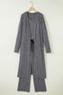 Heathered Soft Knit Three Piece Cardigan And Pant Lounge Set