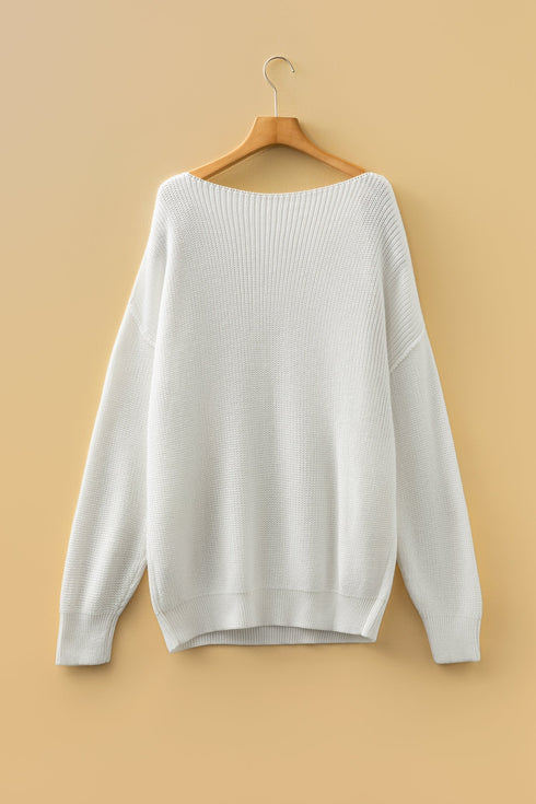 Heavy Ribbed Knit Exposed Seam Slouchy Sweater