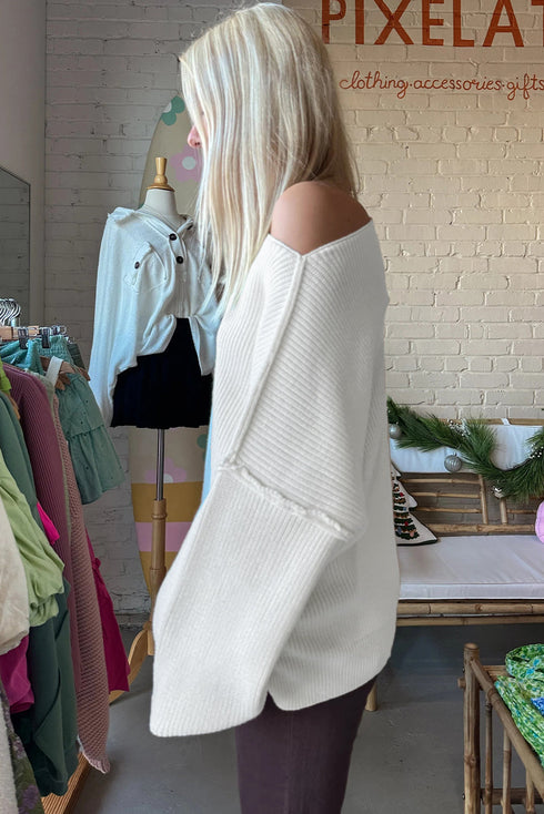 Heavy Ribbed Knit Exposed Seam Slouchy Sweater
