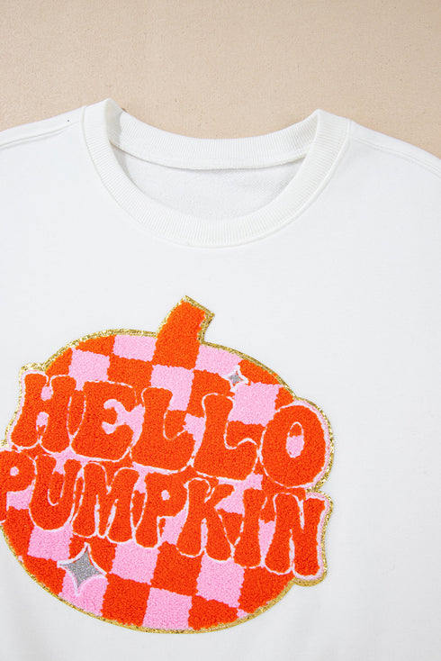 Hello Pumpkin Checkered Graphic Crew Neck Sweatshirt