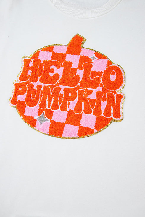 Hello Pumpkin Checkered Graphic Crew Neck Sweatshirt