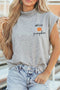 Hello Pumpkin Embroidered Graphic High Neck Cap Sleeve Tank Top