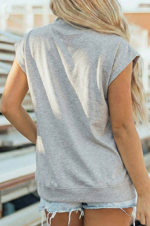 Hello Pumpkin Embroidered Graphic High Neck Cap Sleeve Tank Top