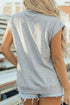 Hello Pumpkin Embroidered Graphic High Neck Cap Sleeve Tank Top