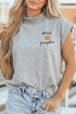 Hello Pumpkin Embroidered Graphic High Neck Cap Sleeve Tank Top