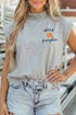 Hello Pumpkin Embroidered Graphic High Neck Cap Sleeve Tank Top