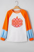 Hello Pumpkin Patch Letter Graphic Bubble Sleeve Raglan Top