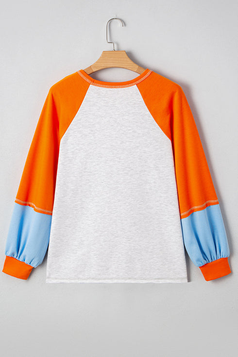 Hello Pumpkin Patch Letter Graphic Bubble Sleeve Raglan Top