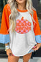 Hello Pumpkin Patch Letter Graphic Bubble Sleeve Raglan Top