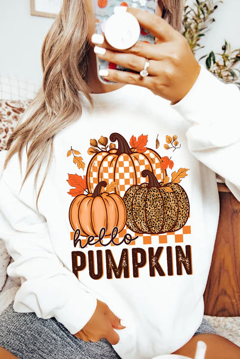 Hello Pumpkin Seasonal Graphic Crew Neck Sweatshirt