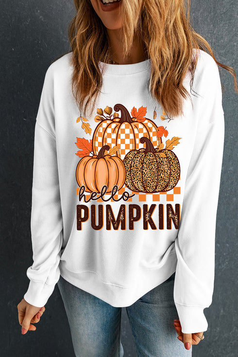 Hello Pumpkin Seasonal Graphic Crew Neck Sweatshirt