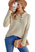 Henley Button Placket Side Slit Drop Shoulder Pullover Knit Sweater