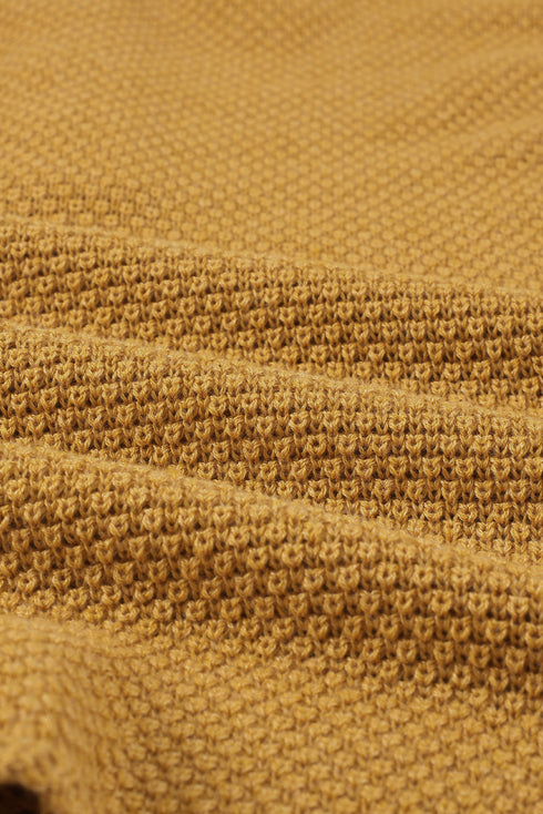 Henley Button Placket Side Slit Drop Shoulder Pullover Knit Sweater