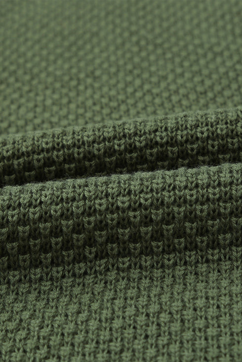 Henley Button Placket Side Slit Drop Shoulder Pullover Knit Sweater