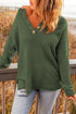 Henley Button Placket Side Slit Drop Shoulder Pullover Knit Sweater