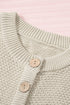 Henley Button Placket Side Slit Drop Shoulder Pullover Knit Sweater