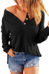 Henley Button Placket Side Slit Drop Shoulder Pullover Knit Sweater
