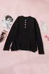 Henley Button Placket Side Slit Drop Shoulder Pullover Knit Sweater