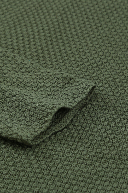 Henley Button Placket Side Slit Drop Shoulder Pullover Knit Sweater