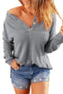 Henley Button Placket Side Slit Drop Shoulder Pullover Knit Sweater