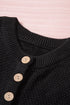 Henley Button Placket Side Slit Drop Shoulder Pullover Knit Sweater