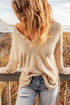 Henley Button Placket Side Slit Drop Shoulder Pullover Knit Sweater