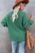 Henley Button Placket Side Slit Drop Shoulder Pullover Knit Sweater