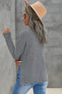 Henley Button Placket Side Slit Drop Shoulder Pullover Knit Sweater