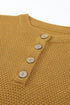 Henley Button Placket Side Slit Drop Shoulder Pullover Knit Sweater