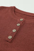 Henley Button Placket Side Slit Drop Shoulder Pullover Knit Sweater