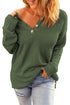 Henley Button Placket Side Slit Drop Shoulder Pullover Knit Sweater