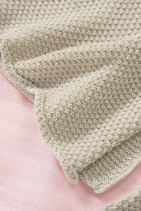 Henley Button Placket Side Slit Drop Shoulder Pullover Knit Sweater