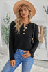 Henley Button Placket Side Slit Drop Shoulder Pullover Knit Sweater