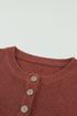 Henley Button Placket Side Slit Drop Shoulder Pullover Knit Sweater