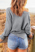 Henley Button Placket Side Slit Drop Shoulder Pullover Knit Sweater