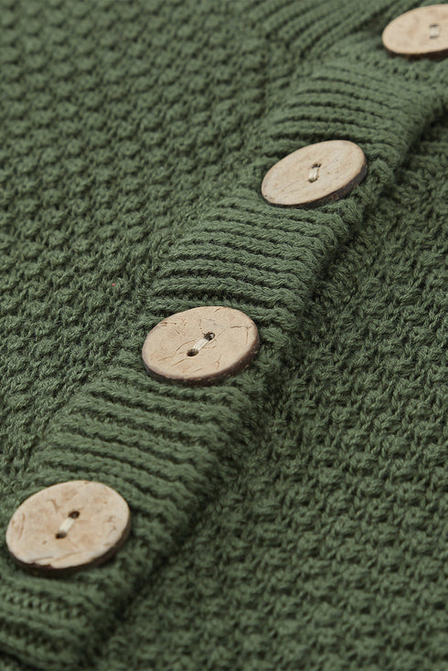 Henley Button Placket Side Slit Drop Shoulder Pullover Knit Sweater