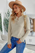 Henley Button Placket Side Slit Drop Shoulder Pullover Knit Sweater